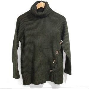 Cloth turtleneck sweater splice green knit NEW NWT button detail‎